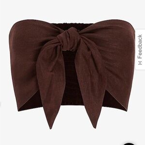 NWT Express Brown Linen-Blend Tie Front Bandeau Top XL •